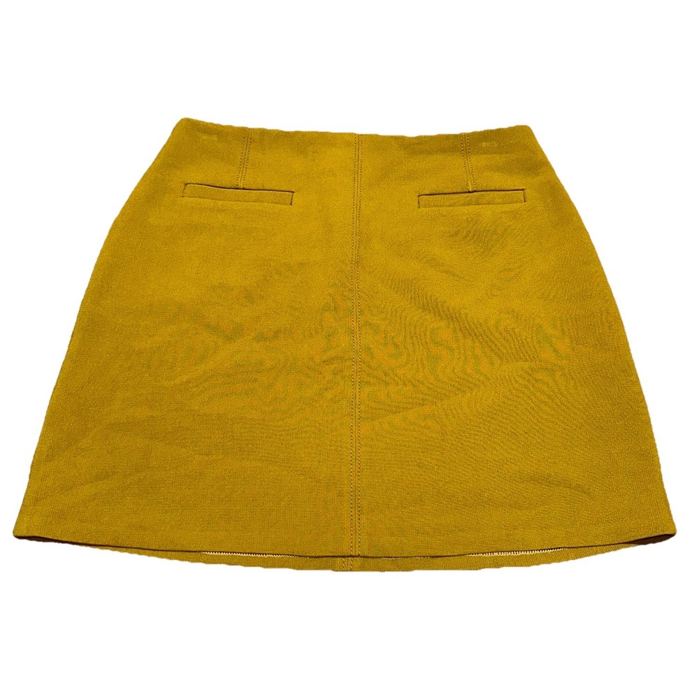 Ann Taylor Mustard Yellow Faux Suede Lined Short‎ Zip Up Mini Skirt Women's 6
